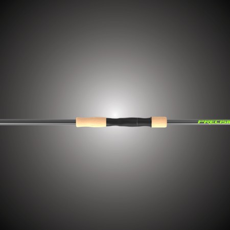 Close-up view of the Precision Scope™ Livescope fishing rod showing the blank, guides, and design optimized for forward-facing sonar.