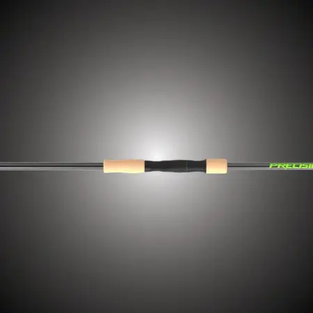 Close-up view of the Precision Scope™ Livescope fishing rod showing the blank, guides, and design optimized for forward-facing sonar.