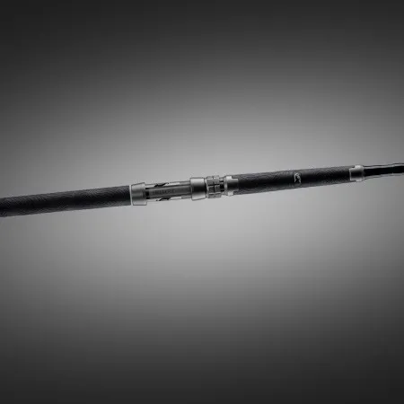 Side profile of the Hellcat Revenge Blackout Edition rod with grip, reel seat, and blank displayed against a dark gradient background.